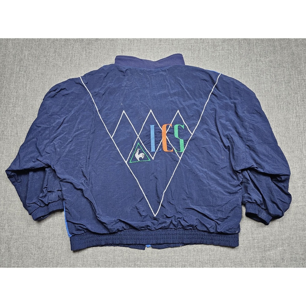 Vintage Le Coq Sportif Jacket Mens Medium Blue Colorblock Full Zip Windbreaker